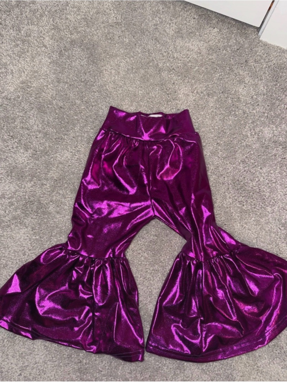 Shiny Purple Flared Kids Pants with Ruffle Bells